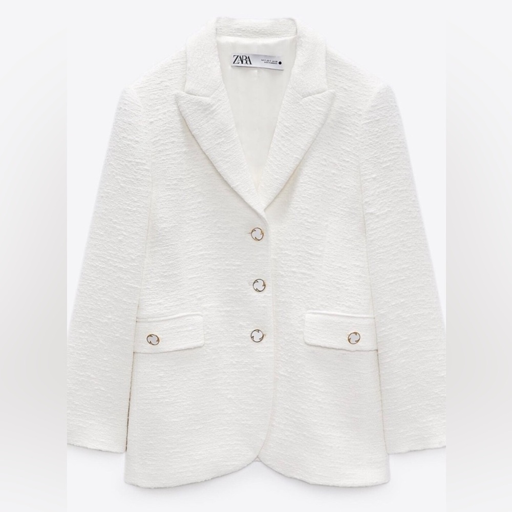 ZARA Buttoned Textured Weave Blazer – Oyster White – Size XS (NWT)